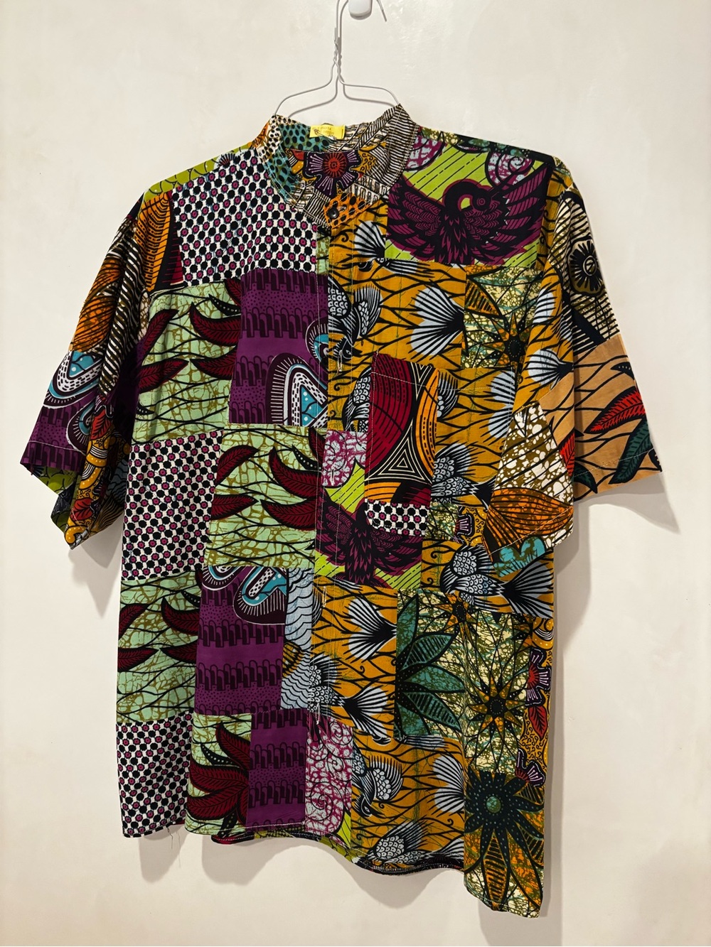 Men's Short-Sleeve Patchwork Button-Down Shirt - Multicolor
